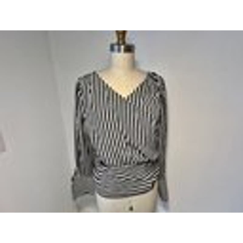ALICE AND OLIVIA Black And White Silk Striped Blouse